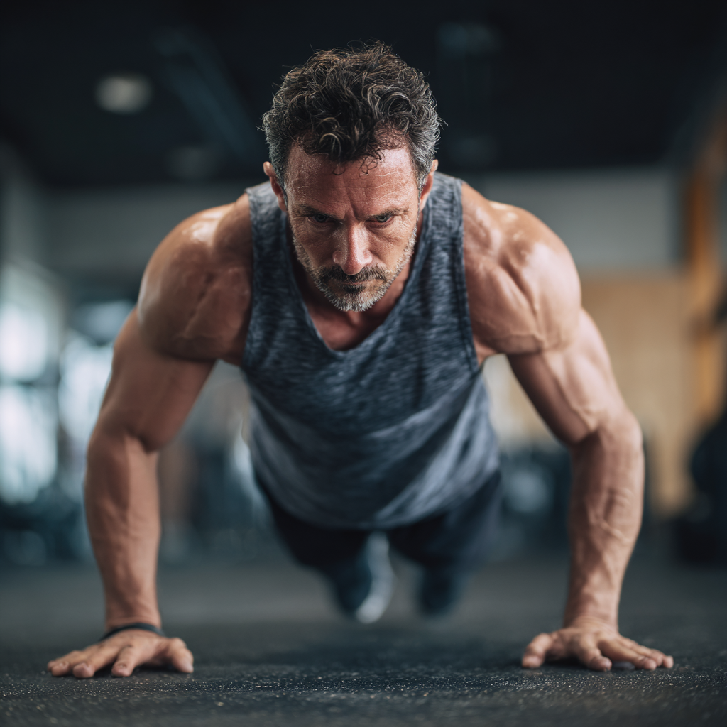 Athletic man performing intense workout in modern gym, showcasing physical strength and dedication